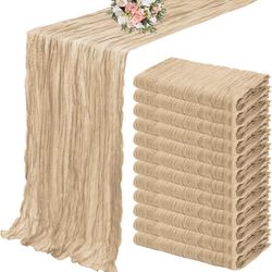 12 Pack Cheesecloth Table Runner 35 x 120 inch Long Boho Cheese Cloth Gauze Table Runners Semi Sheer Table Runner for Wedding Decor, Bridal Shower, Bi