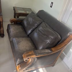 Vintage Leather Sofas Set Living Room