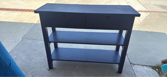 Navy Blue Console Table with Drawers and Shelves LENGTH 47in DEPTH 17in HEIGHT 36in
