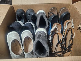 Box of women's size 11 shoes and sandals
