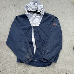 Blue and white Jansport windbreaker jacket with hood size XXL 