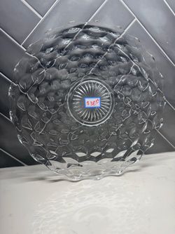 Clear Glass Scalloped large Serving Plate with Cube Pattern