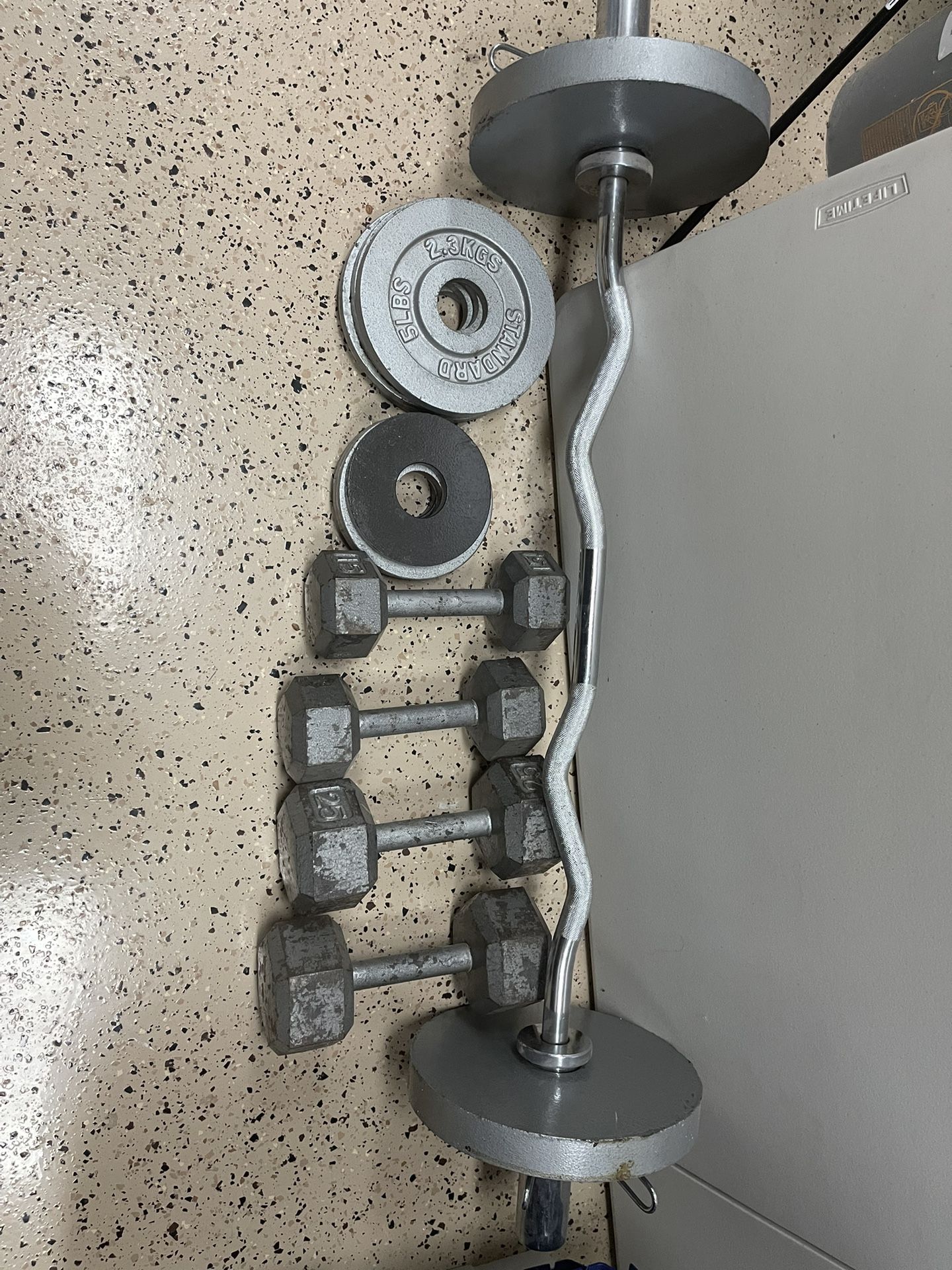 Weights And Curl Bar