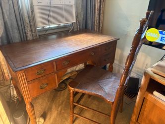 Antique Kneehole writing desk with woven chair
