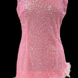 New With Tags Bubble Gum Pink Sequin & Feather Homecoming Dress & Short Formal Dress $59