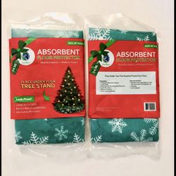 2 NIP 30” ABSORBENT FLOOR PROTECTORS Under Christmas Tree Plants Washable Reusable Cut to Size Holiday