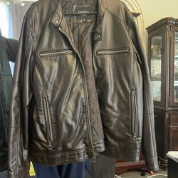 GUESS Men's Leather Coat, Brown