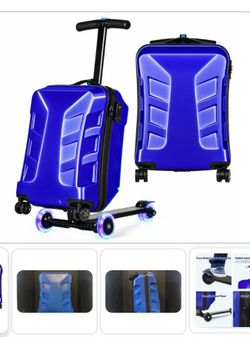 Smilesun Kids Scooter Suitcase, 3-D Hardshell Ride On Scooter Luggage, Blue