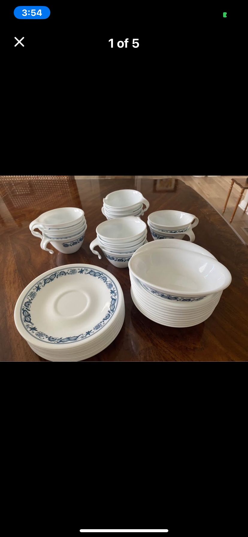 New Vintage Corelle Old Town Blue Cups, Saucers, Bowls