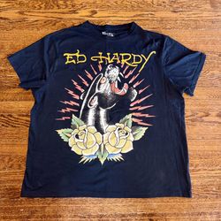 Ed Hardy Black Panther Graphic Print Short Sleeve T-Shirt Size XL Mens