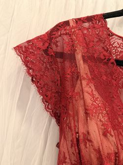Women's Popilush Burgundy Lace Maxi Dress with Under Slip