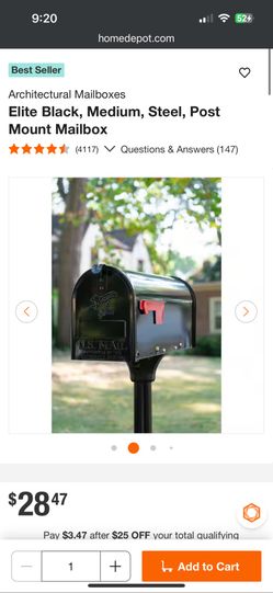Elite Architectural Mailbox, Medium Sized, Steel, Post Mount