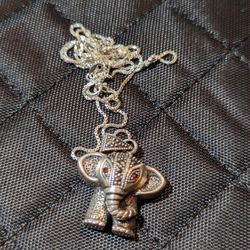 Silver 925 Box Chain Necklace With Elephant Pendant
