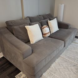 Deep-Seat Gray Velvet/Suede Sofa – Ultra Plush & Comfortable, Wood Legs