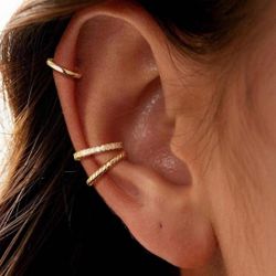 New Set of 3 Gold Non-Piercing Ear Cuffs with Cubic Zirconia Accents