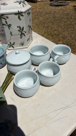 Celadon Ceramic Tea Set with Lidded Jar