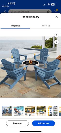 New in box Serwall Folding Adirondack Chairs Set of 4, HDPE All-Weather Folding Adirondack Chair, Fir Pit Chairs for Patio Garden Backyard Deck, Navy,