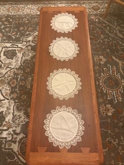 Vintage Round Linen Doilies Intricate 2.25" Lace Border 10.5" Set of 4 Cottagecore