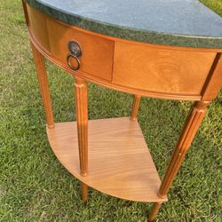 Nice Corner Side Table With Green Marble Top And Drawer 
