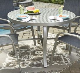 Homestyles Captiva 48" Outdoor Patio Dining Table for 4, Aluminum Round Table with Umbrella Hole