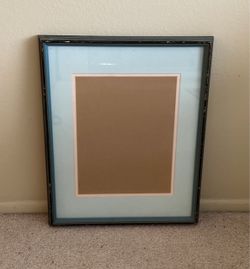 Vintage Large solid wood shabby chic blue green glass front 16" by 20" picture frame
