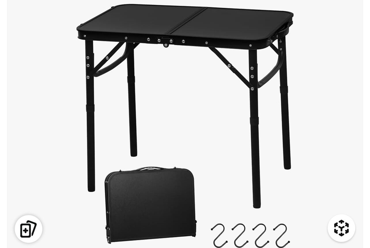 Folding Table Premium Aluminum Black 25"x16.2"x22" 2024, Reinforced, Portable, Small Foldable, Camping Table, Heavy-Duty, Mini Folding, Adjustable Hei