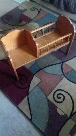 RARE - AMISH BUILT, CHILD'S WOODEN DOLL BED WITH SEAT, ASKING $125