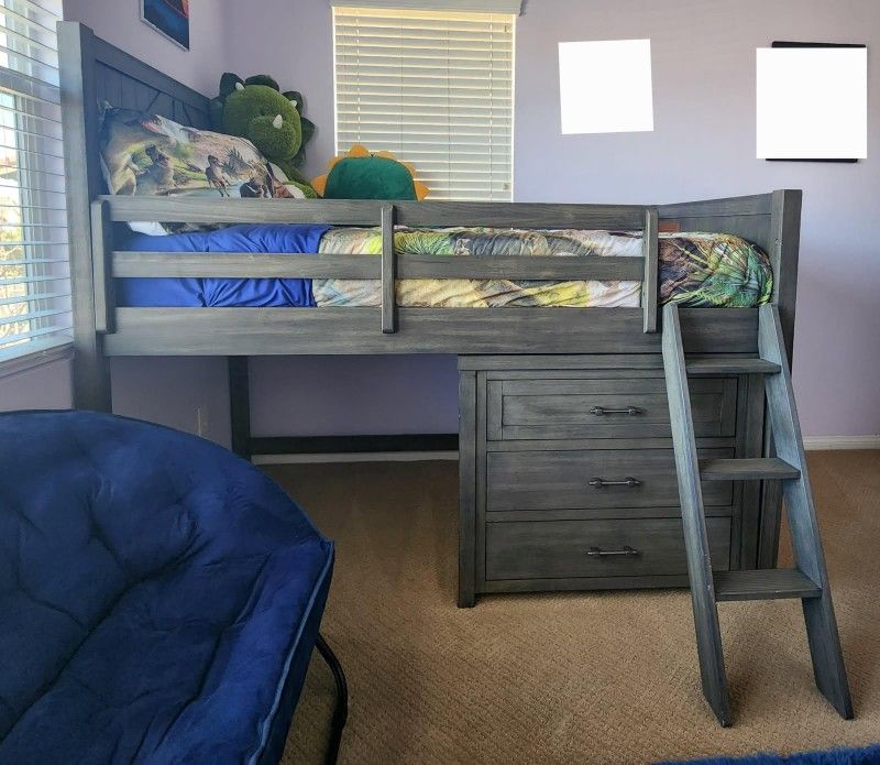 Raised Twin Bed Purple Mattress Dresser And TV Stand