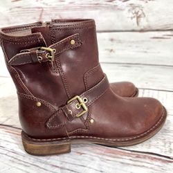 UGG Women's Fabrizia Brown Leather Moto Shearling Boots Buckles 1001661 Size 6.5