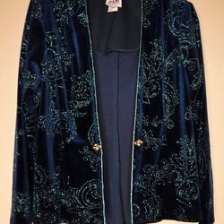R&M Richards Petite Women's Vintage Green Shimmery Cardigan Size 10P 