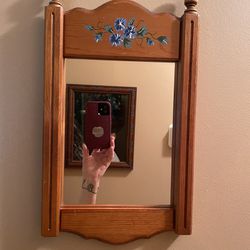 Vintage Small Hand painted Wood Wall Mirror 