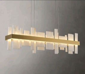 Chandelier 47 in. 8-Lights Linear Gold Chandelier With Alabaster Shade