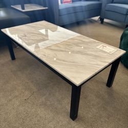 White And Black Marble Coffee Table With 2 End Tables 