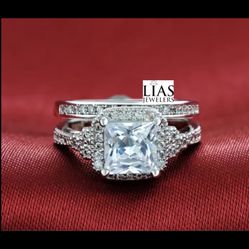 New 18k White Gold Wedding Ring Set 