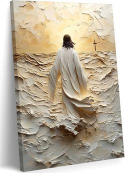 YKVDOROK Jesus Walking On Water Canvas Jesus Wall Art Picture of Jesus Christ,Christian Wall Decor,Jesus Walking In The Water Canvas,Pictures of Chris