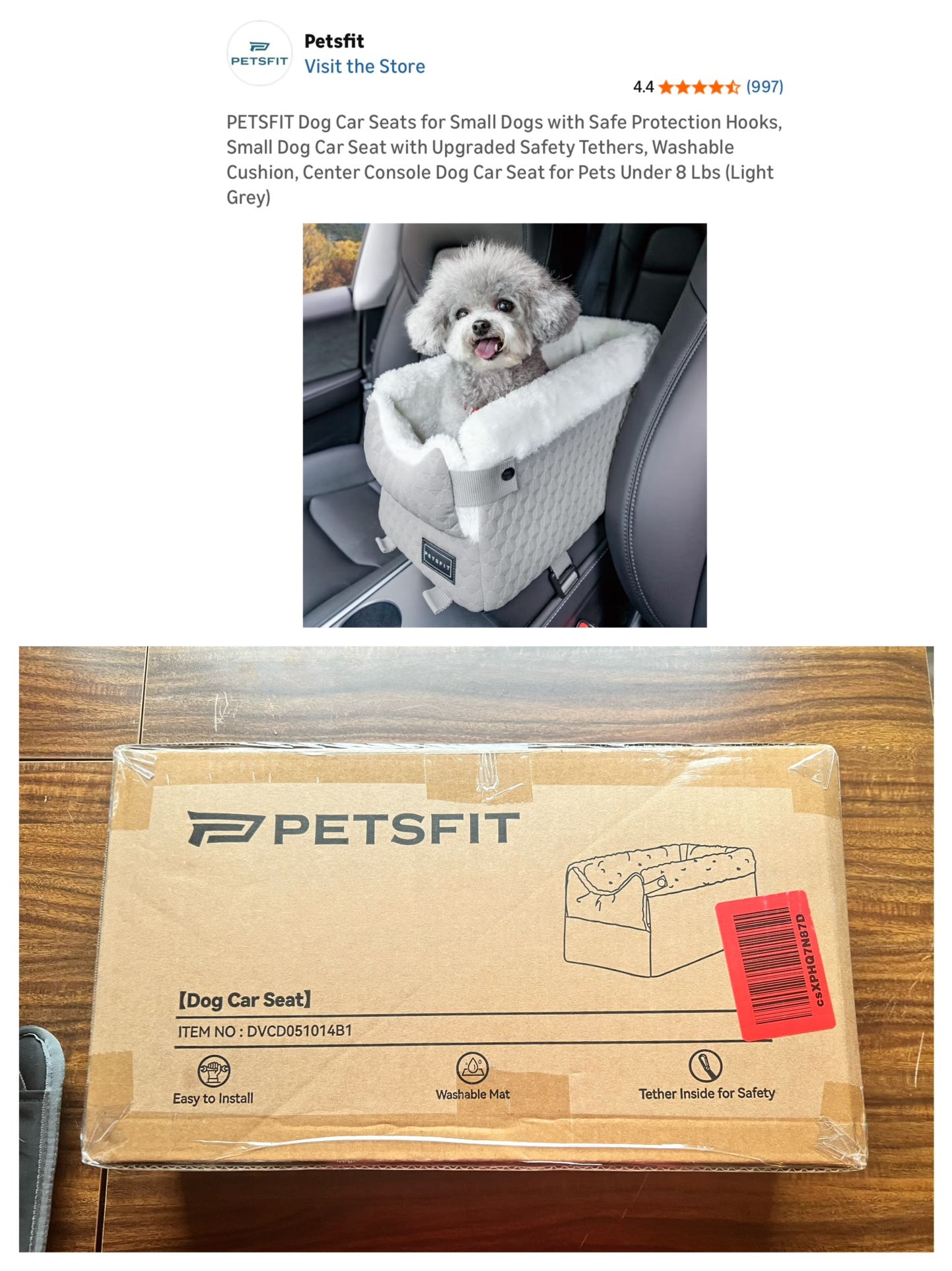 Unopened Center Console Dog Car Seat with Safe Protection Hooks, Washable Cushion, Up to 8 Lbs