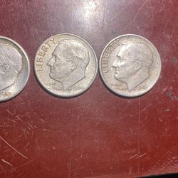 Three silver Roosevelt, dimes, 19,50 1956 and 1964