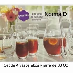 Set De 4 Vasos Altos Y Jarra De 86 Oz Nuevos En Su Caja 🌺 Princess House 🌺