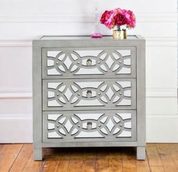 Grey Mirrored 3-Drawer Nightstands (Set of 2)