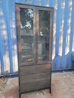 IKEA Wooden Vitrina Brown color 3 glass shelves and 4 drawers 80 "× 30" × 15 "