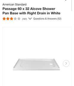 Passage 60 x 32 Alcove Shower Pan Base with Right Drain in White