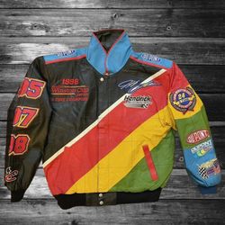 Jeff Gordon #24 1998 3x Champ Rainbow Leather Jacket Men Size Large NASCAR Rare
