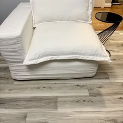 Brand New Upholstered Soft Beige Chenille Accent Lounge Chair with Cushion Back - Fully Compressed,and Side Table 