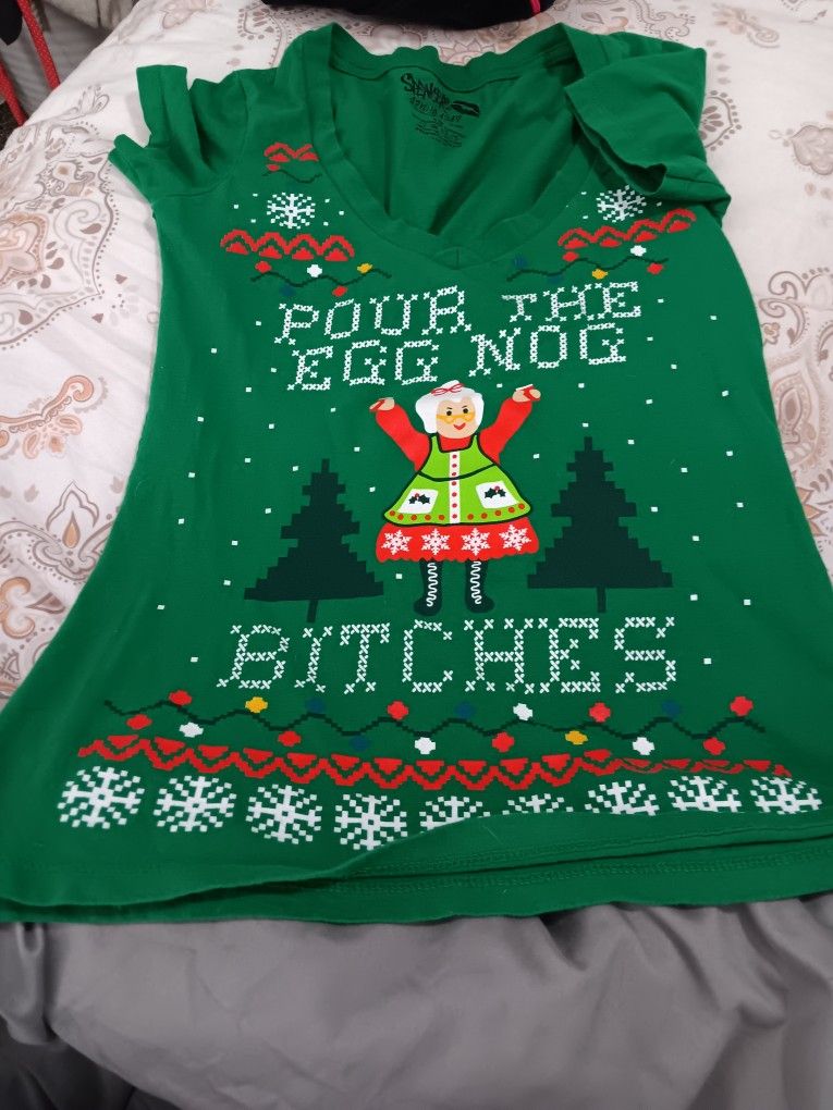 Funny Festive Holiday Tee Shirt Women's L