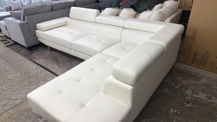 White Leather Sectional Sofa with Chaise