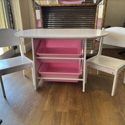 Kids table 2 chairs with 2 storage bins like new