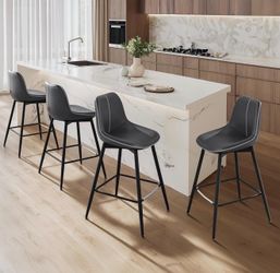 Bar Stools Set of 4, Counter Height Bar Stools with Back, Ergonomic Backrest, Synthetic Leather, Metal Legs, 24.8-Inch Tall Barstools for Kitchen Isla