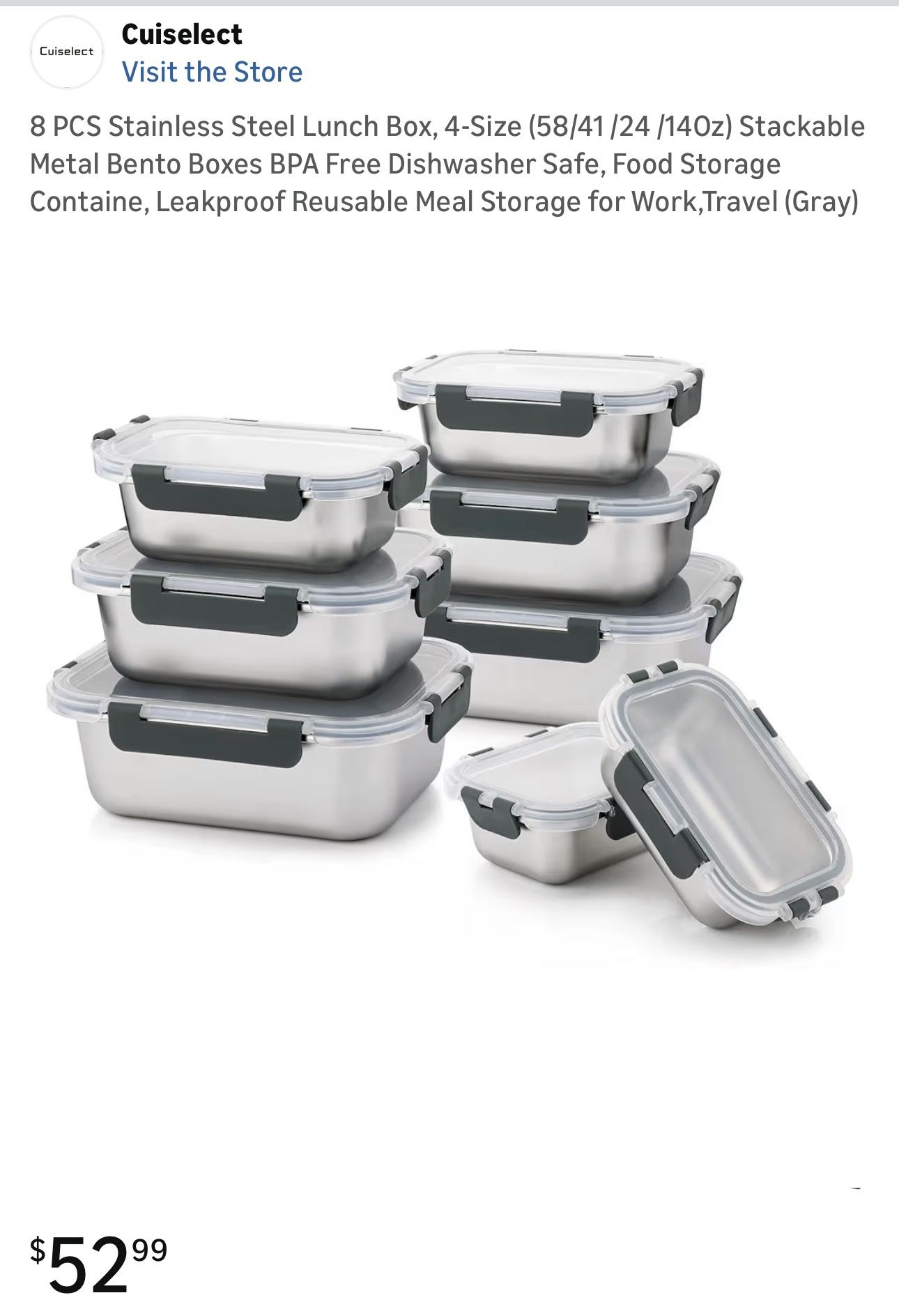 8 PCS Stainless Steel BPA Free Lunch Boxes