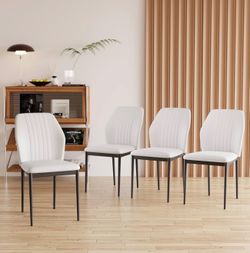 Set of 4 Modern White Dining Chairs – Padded Side Chairs with Black Legs