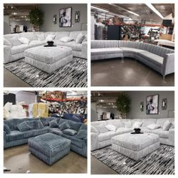 Brand New 11x11ft SECTIONAL COUCHES PAISLE LIGHT GREY VELVET SILVER, PAISLE GUNMENTAL COUCHES ( Available in Any Color FABRIC) Sofa Ottoman Set
